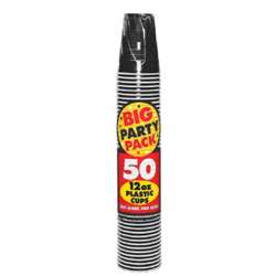 Jet Black Cups, 12 oz 50 ct | Party Supplies