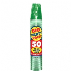 Festive Green 16 oz. Plastic Cups - 50ct | Party Supplies