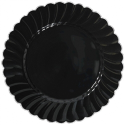 10" Scalloped Plate w/Metal Trim - Black | Party Supplies