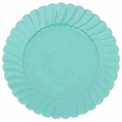 10" Robin's-egg Blue Scalloped w/Metal Trim Plastic Plate | Party Supplies