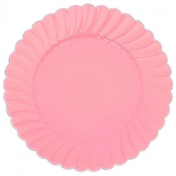 7" Pink Scalloped w/Metal Trim Plastic Plate | Party Supplies