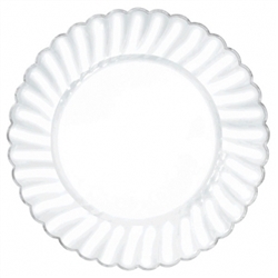 Scalloped 7-1/4" Plastic Clear Plate w/Metal Trim | Party Supplies