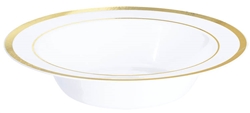 Premium 12oz Plastic White Bowls w/Metallic Gold Trim | Party Supplies