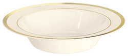 Premium 12oz Plastic Cream Bowls w/Metallic Gold Trim | Party Supplies