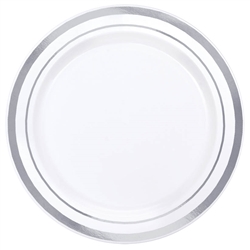 Premium 6-1/4" Plastic White Plates w/Metallic Silver Trim | Party Supplies