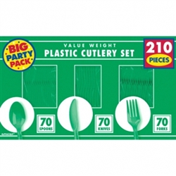 Festive Green Cutlery Assortment - 210ct | Party Supplies