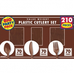 Chocolate Brown Window Box Plastic Cutlery Set - 210ct | Party Supplies