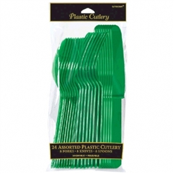 Festive Green Cutlery Assortment - 24ct | Party Supplies