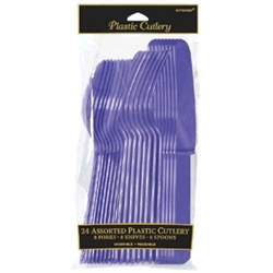 New Purple Cutlery Assortment - 24ct | Party Supplies