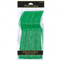 Festive Green Plastic Forks - 20ct | Party Supplies