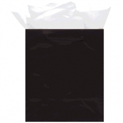Black Medium Solid Glossy Bags | Party Supplies
