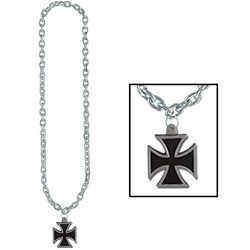 Silver Chain Beads with Iron Cross Medallion