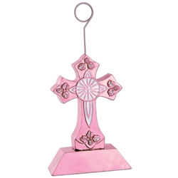 Pink Cross Photo/Balloon Holder