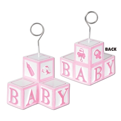 Pink Baby Blocks Photo/Balloon Holder