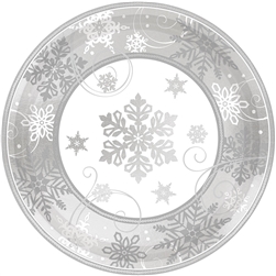 Sparkling Snowflake 7" Round Metallic Plates | Party Supplies