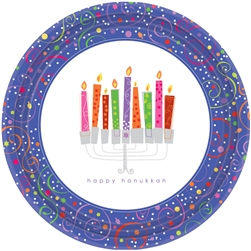 Playful Menorah 7" Round Paper Plates | Party Supplies