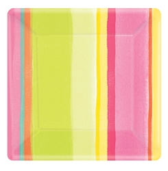 Sunny Stripe Pink 7" Square Plates | Party Supplies