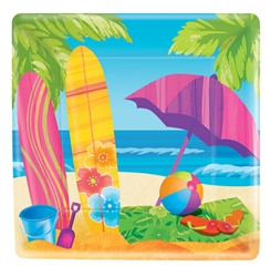 Surf's Up 7" Square Plates | Luau Party Supplies
