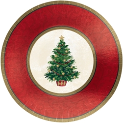 Classic Christmas Tree 7" Round Metallic Plates | Party Supplies