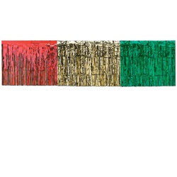 Red, Gold & Green Packaged 1-Ply FR Metallic Table Skirting
