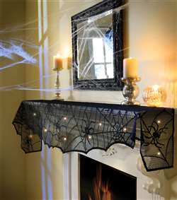Midnight Lace Mesh Mantle Scarf w/Orange LED Lights | Party Supplies