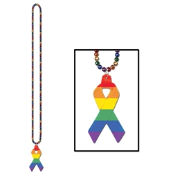 Rainbow Beads with Rainbow Ribbon Medallion