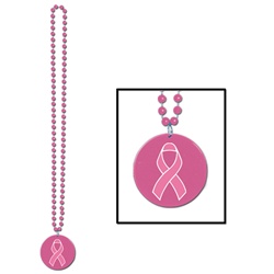 Beads with Printed Pink Ribbon Medallion