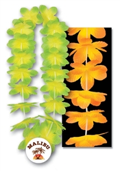 34" Kiwi Mango/Island Flower Leis with Custom Imprinted Paper Medallion