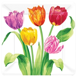 Bright Tulips 10" Square Plates | Party Supplies