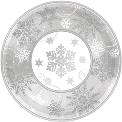 Sparkling Snowflake 12" Round Metallic Plates | Party Supplies