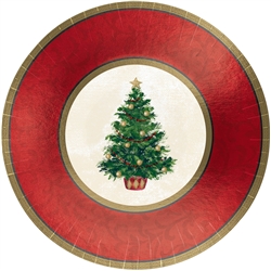Classic Christmas Tree 12" Round Metallic Plates | Party Supplies