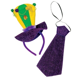 Mardi Gras Headband & Necktie Set | Party Supplies