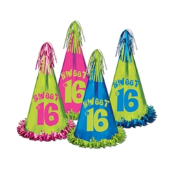 Fringed Foil Sweet 16 Birthday Party Hats