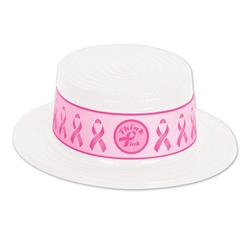 White Plastic Skimmer with Pink Ribbon Band