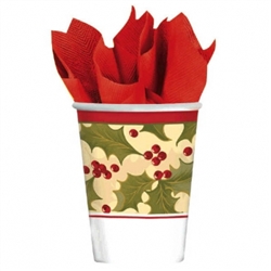 Winter Holly 9oz Paper Cups | Party Supplies