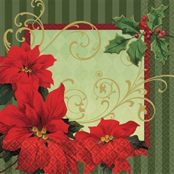 Vintage Poinsettia Beverage Napkins | Party Supplies