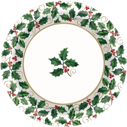 Seasonal Holly 10" Round Paper Plates | Party Supplies