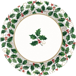 Seasonal Holly 8-1/2" Round Paper Plates | Party Supplies