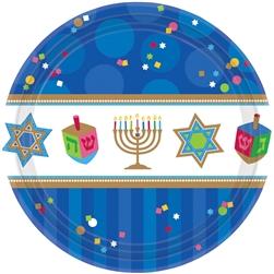 Hanukkah Celebrations 7" Round Paper Plates | Party Supplies