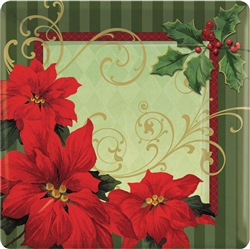 Vintage Poinsettia 7" Square Paper Plates | Party Supplies