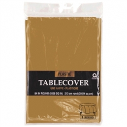 Gold Round Plastic 84" Table Cover | Party Supplies