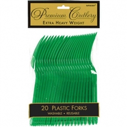 Festive Green Heavy Weight Plastic Forks - 20ct | Party Supplies