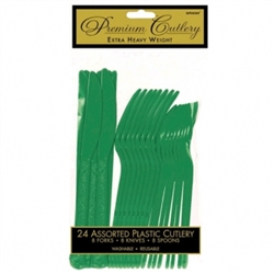 Festive Green Heavy Weight Cutlery Assortment - 24ct | Party Supplies