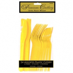 Yellow Sunshine Heavy Weight Cutlery Assortment - 24ct | Party Supplies