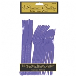 New Purple Heavy Weight Cutlery Assortment - 24ct | Party Supplies