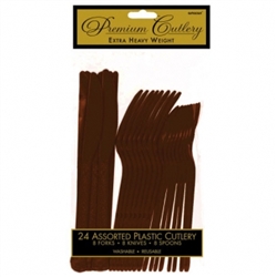 Chocolate Brown Premium Plastic Assorted Cutlery - 24ct. | Party Supplies