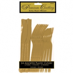 Gold Premium Plastic Assorted Cutlery - 24ct. | Party Supplies