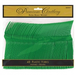 Festive Green Heavy Weight Plastic Forks - 48ct | Party Supplies