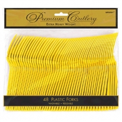 Yellow Sunshine Heavy Weight Plastic Forks - 48ct | Party Supplies