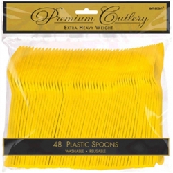 Yellow Sunshine Heavy Weight Plastic Spoons - 48ct | Party Supplies